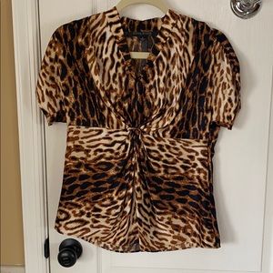 Ann Klein silk leopard suit top
